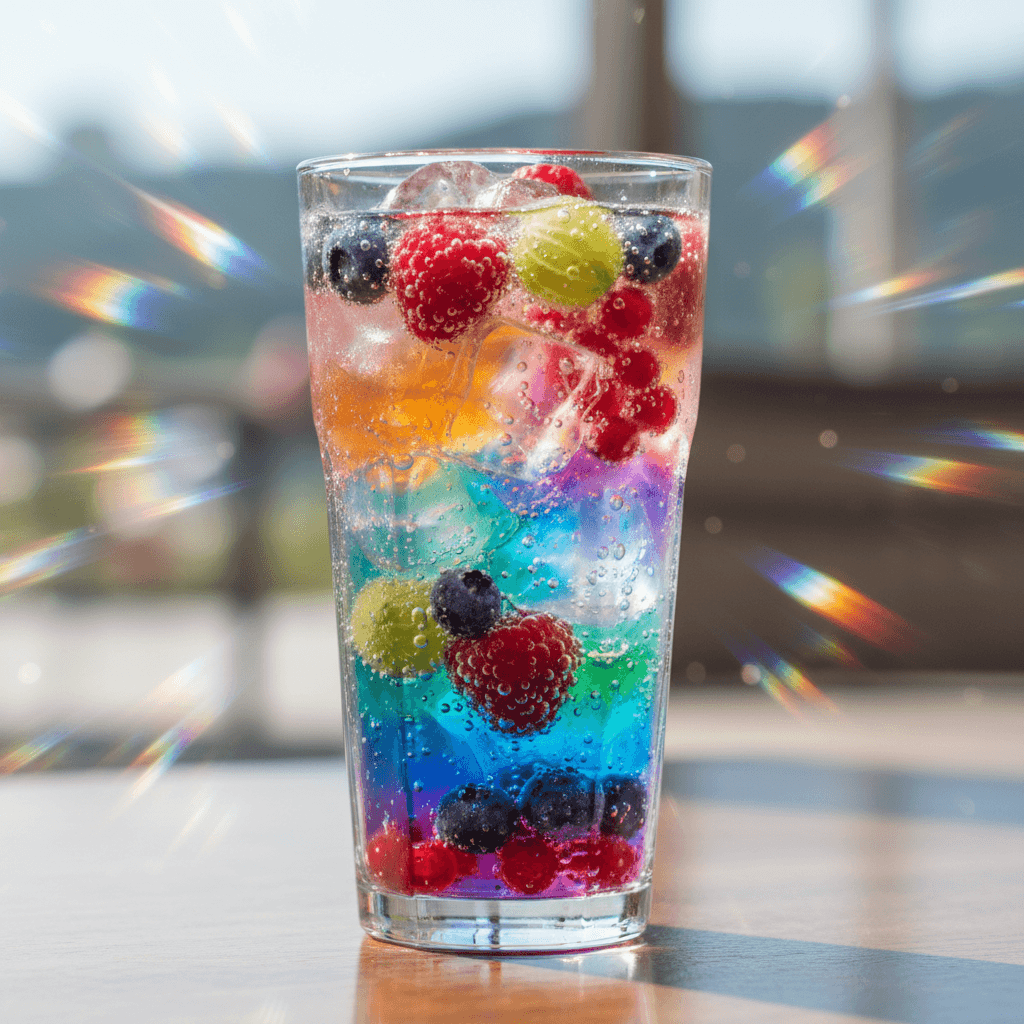 Colorful fizzy soda drink with berries and ice