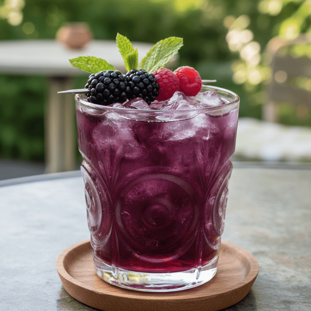 Purple berry juice mixed drink with ice