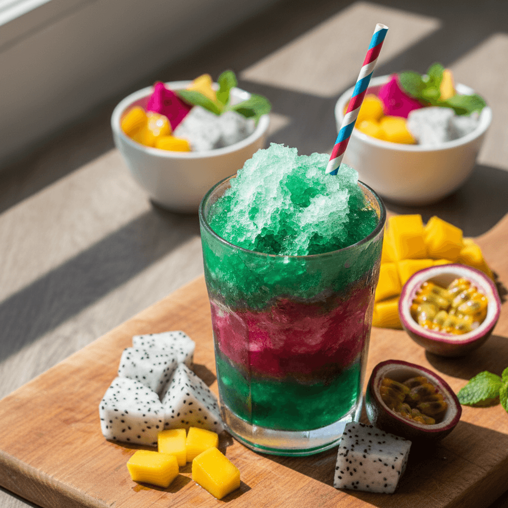Tropical dirty soda with pineapple and decorative straw