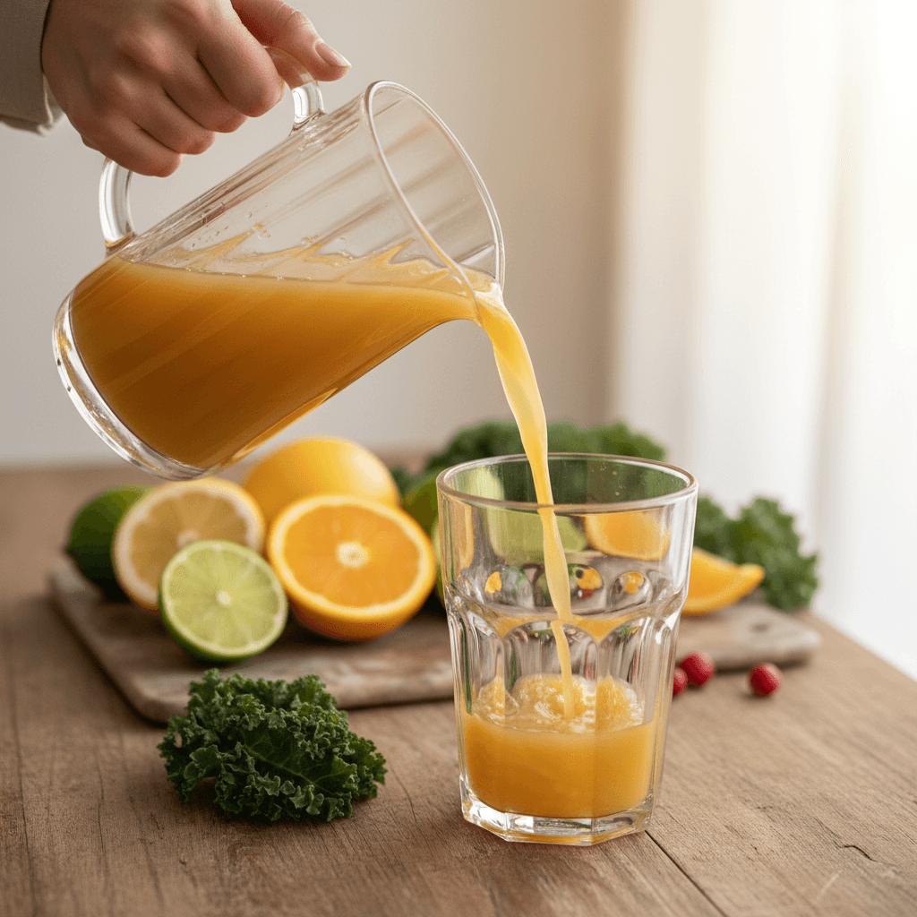 Monthly special drink with fresh fruit garnish and vibrant color