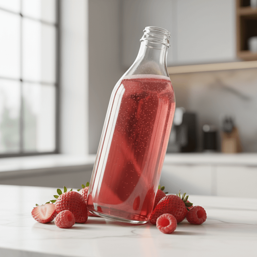 Red fruit punch dirty soda with cherry and ice